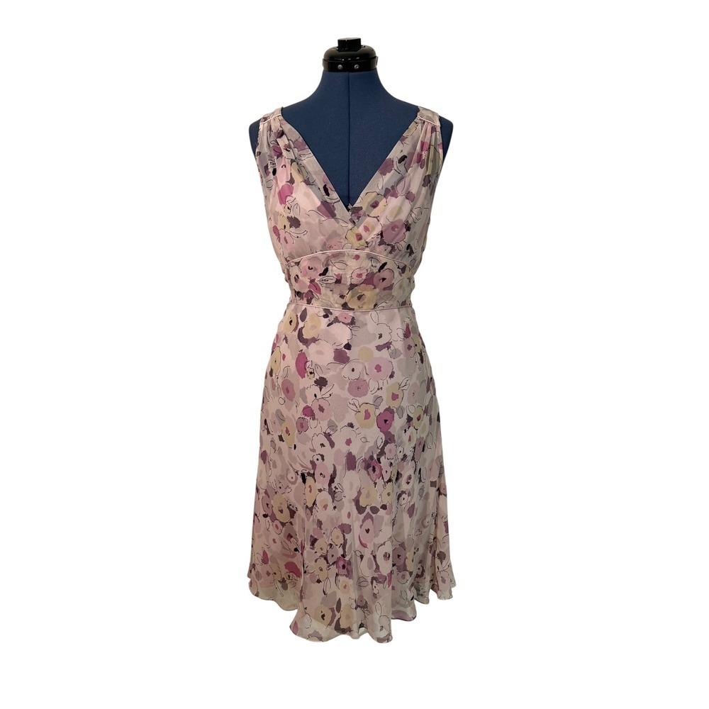 Express Silk Floral V Neck Midi Dress Purple Sleeveless Tie Back Y2K Fairy 12